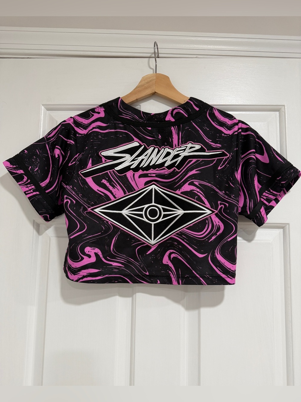 Slander Spaceman Crop EDM DJ Jersey in Pink Marble - Size XS